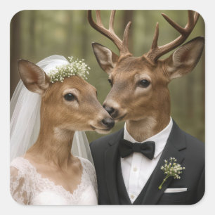 Hochzeit von Bock und Reh im Wald Quadratischer Aufkleber