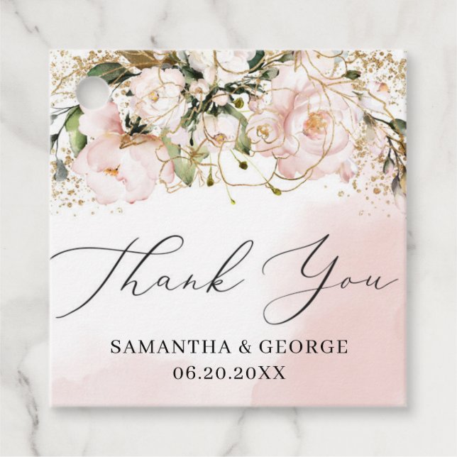 Hochzeit von Boho Blush Pink-Goldkalligraphie Geschenkanhänger (Vorderseite)