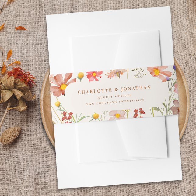 Hochzeit von Boho Floral Einladungsbanderole (Boho rustic floral fall custom Wedding belly bands watercolor wildflowers elegant modern)