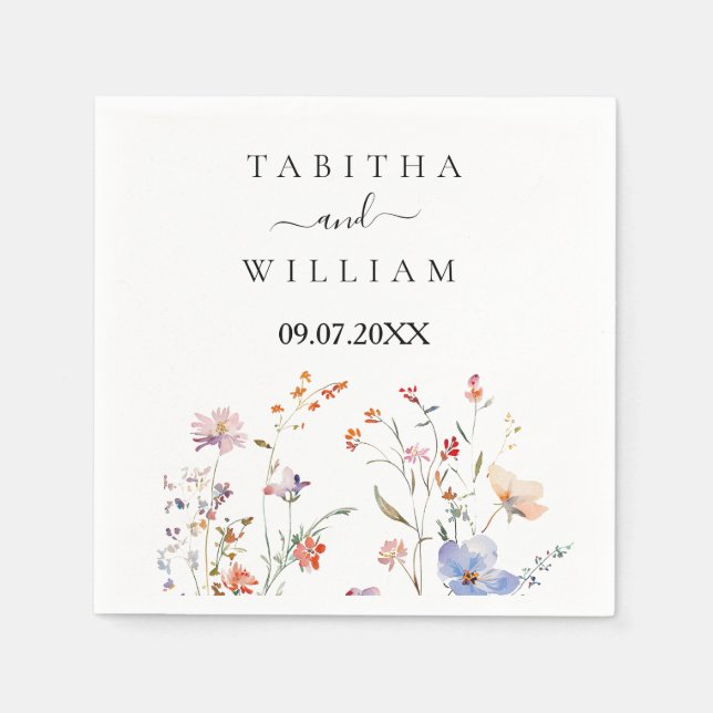 Hochzeit von Boho Floral Wildblume Serviette (Vorderseite)