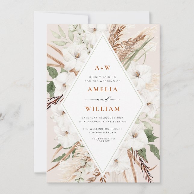 Hochzeit von Boho-Terrakotta und Pampasgras Einladung (Vorderseite)