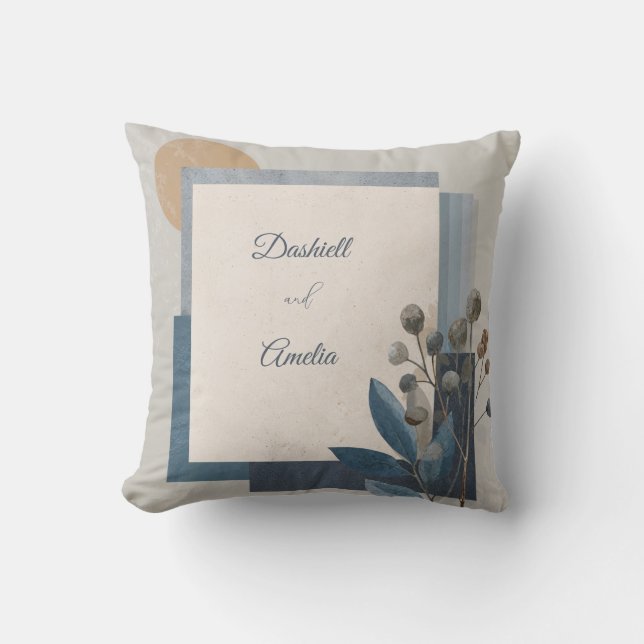 Hochzeit von Botanischen geometrischen Blauen Erdt Kissen (Vorderseite)