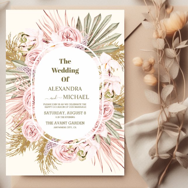 Hochzeit von braunem Weiß und Pampas Einladung (Von Creator hochgeladen)