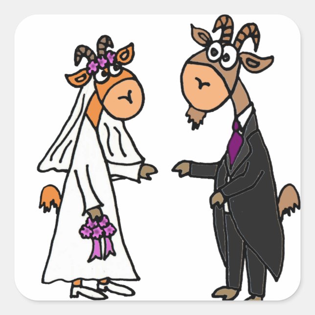 Hochzeit von Braut und Gräuelziege Quadratischer Aufkleber (Vorderseite)