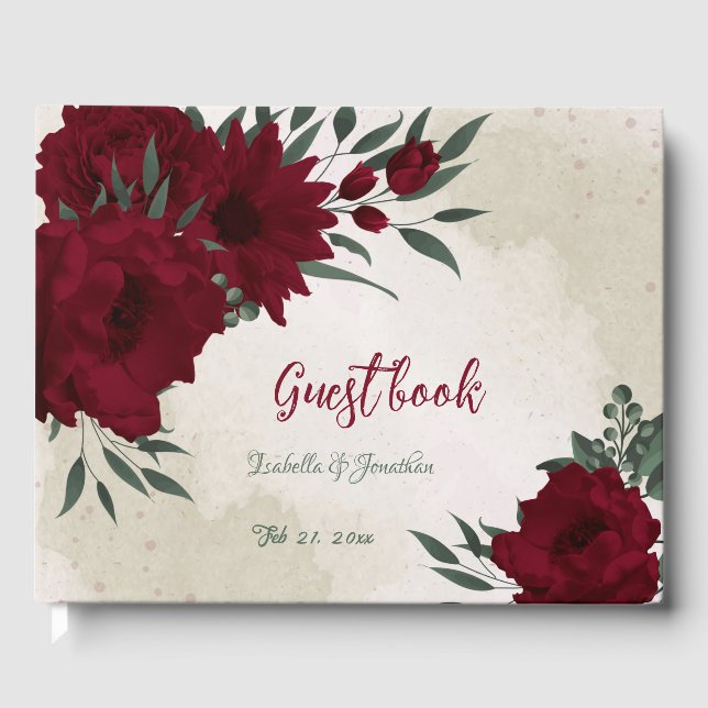 Hochzeit von Burgund Blume Gästebuch (Vorderseite)