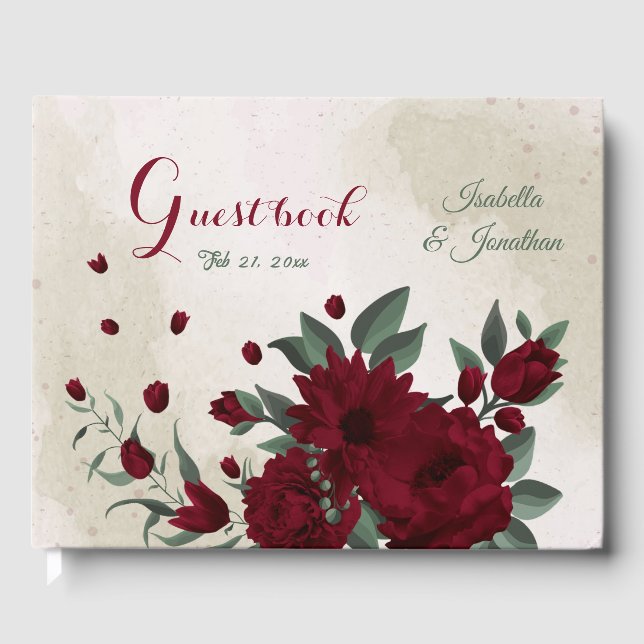 Hochzeit von Burgund Blume Gästebuch (Vorderseite)