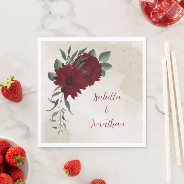 Hochzeit von Burgund Blume Serviette (Beispiel)