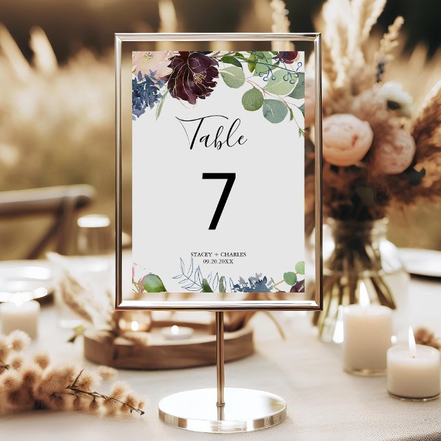 Hochzeit von Burgund Blumen und Grünpflanzen Tischnummer (Von Creator hochgeladen)