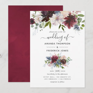 Hochzeit von Burgund, Marine und Blush Einladung
