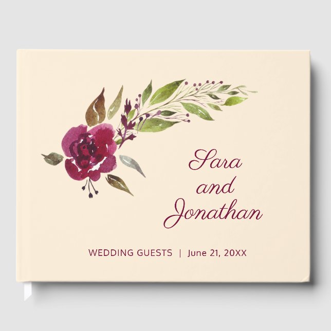 Hochzeit von Burgund Marsala Gästebuch (Vorderseite)