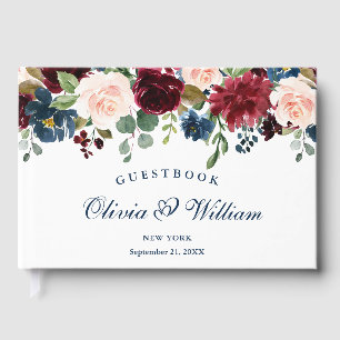 Hochzeit von Burgund Navy Blush Floral Gästebuch