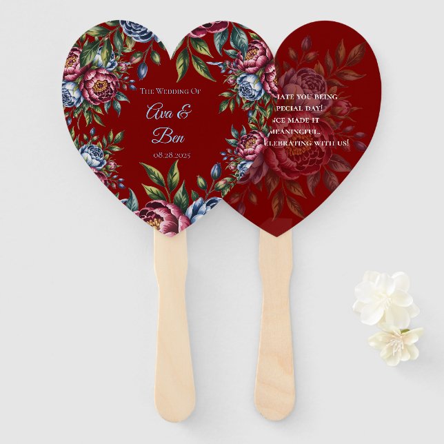 Hochzeit von Burgund Peony und Blue Rose Fächer (Vorne und Hinten)