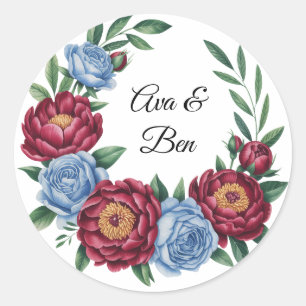 Hochzeit von Burgund Peony und Blue Rose Runder Aufkleber