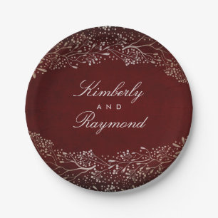 Hochzeit von Burgund Rot und Gold Floral Vintage Pappteller