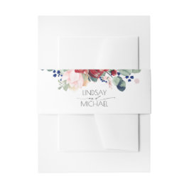 Hochzeit von Burgund Rot und Navy Blauer Flora Einladungsbanderole
