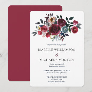 Hochzeit von Burgund Rot und Rosa Rose Einladung