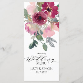 Hochzeit von Burgund und Blütenblütenblüte Abend Menükarte