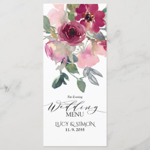 Hochzeit von Burgund und Blütenblütenblüte Abend Menükarte