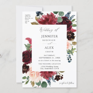Hochzeit von Burgund und Marine, Rosa Blütenblume  Einladung