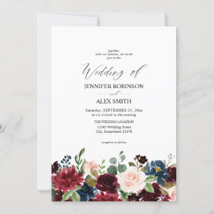 Hochzeit von Burgund und Marine, Rosa Blütenblume  Einladung