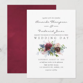 Hochzeit von Burgund und Navy-Floral-Aquarellen Einladung
