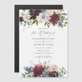 Hochzeit von Burgund und Navy-Floral-Aquarellen Magneteinladung