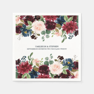 Hochzeit von Burgund und rosa, florales Wasser Serviette