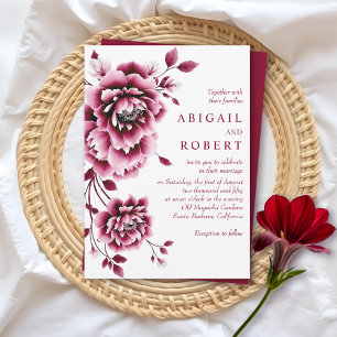 Hochzeit von Burgunder und Rosa Blume Einladung