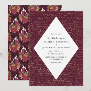 Hochzeit von Burgundy und Gold-Paris-Themenkalligr Einladung