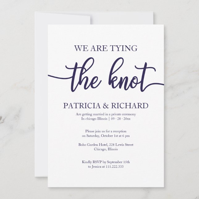 Hochzeit von Chic Navy Blue White Calligraphy Elop Einladung (Vorderseite)