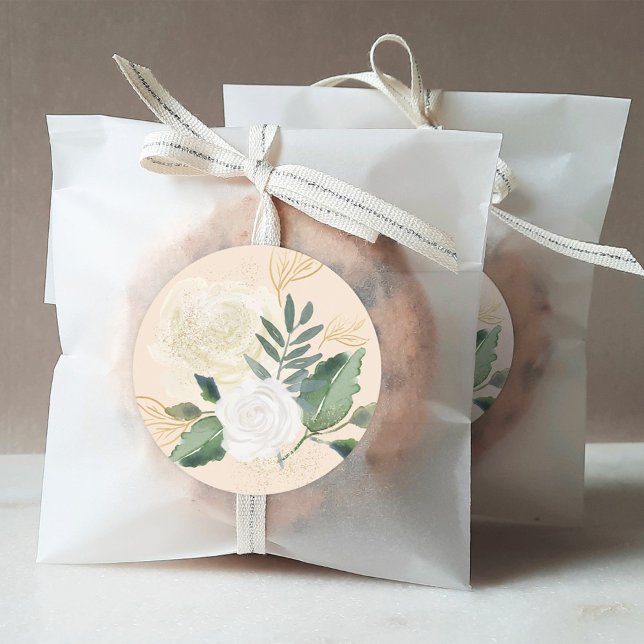 Hochzeit von Cream Gold und Green Floral Runder Aufkleber (Von Creator hochgeladen)