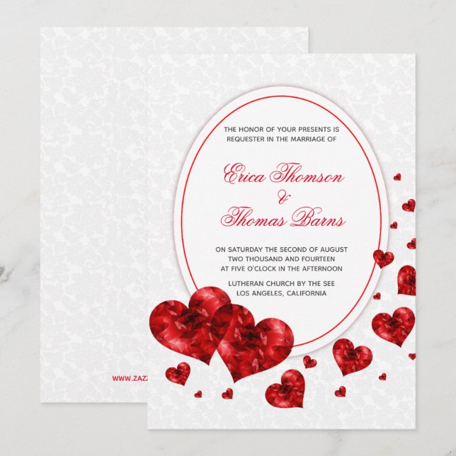 Hochzeit von Damaskus und Rotem Herzen Einladung (Vorne/Hinten)
