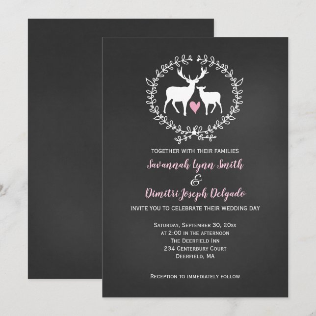 Hochzeit von Deer Buck und Doe Chalkboard Einladung (Vorne/Hinten)