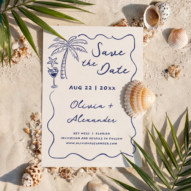 Hochzeit von Doodle Beach mit handgezogener Küste Save The Date (Von Creator hochgeladen)