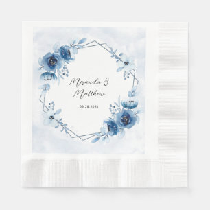 Hochzeit von dunkelblauen und marinen Wasserfarben Serviette