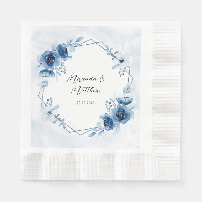 Hochzeit von dunkelblauen und marinen Wasserfarben Serviette (Vorderseite)