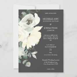 Hochzeit von dunkelblauer und weißer Blüte - grau Einladung