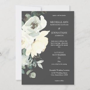 Hochzeit von dunkelblauer und weißer Blüte - grau Einladung
