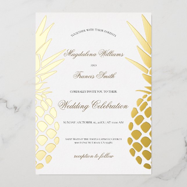 Hochzeit von echten Ananas Folieneinladung (Vorderseite)