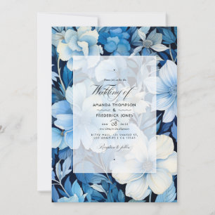 Hochzeit von Eisblau, Navy und Weiß-Blumen Einladung