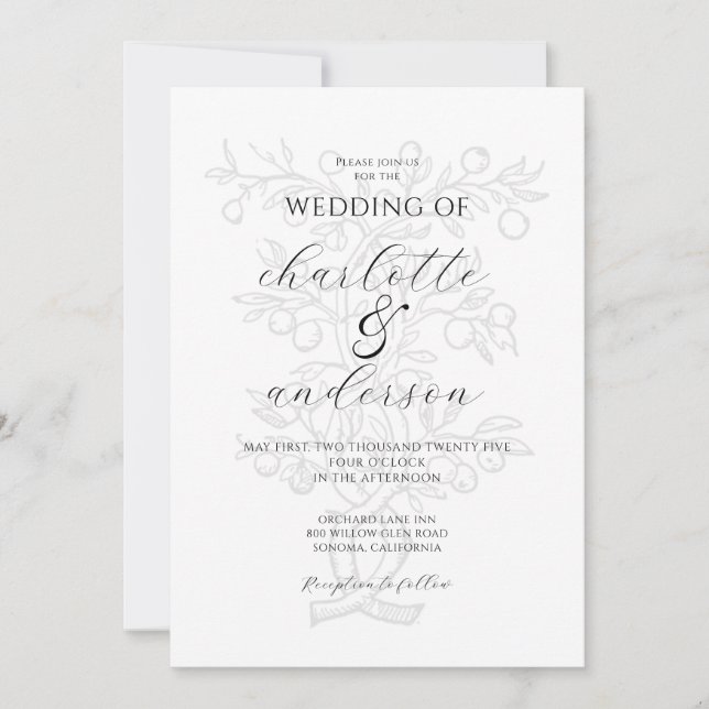 Hochzeit von eleganten Obstbäumen Einladung (Vorderseite)