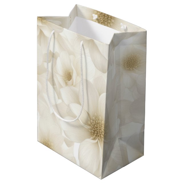 Hochzeit von Elfenbein Abstrakt Mittlere Geschenktüte (Rückseite Schrägansicht)