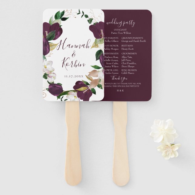 Hochzeit von Elfenbein Plum Floral Wreath Fächer (Vorne und Hinten)