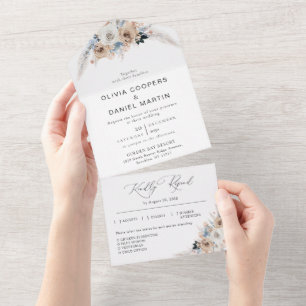 Hochzeit von Elfenbein und Blue Boho All In One Einladung