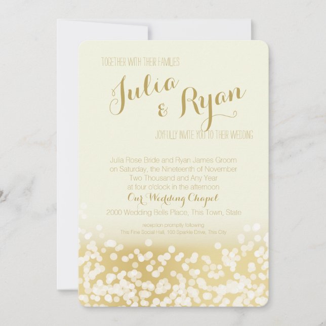 Hochzeit von Elfenbein- und Goldspinngläsern Einladung (Vorderseite)