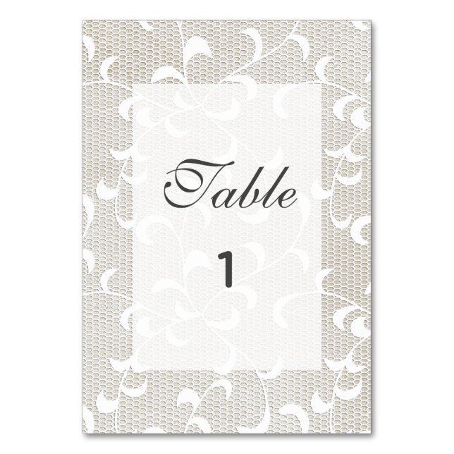 Hochzeit von Elfenbein und Weißen Spitzen Tischnummer (Vorderseite)