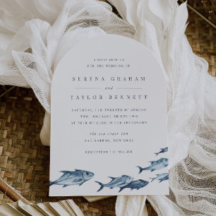 Hochzeit von Fischen mit blauer Wasserfarbe an der Einladung