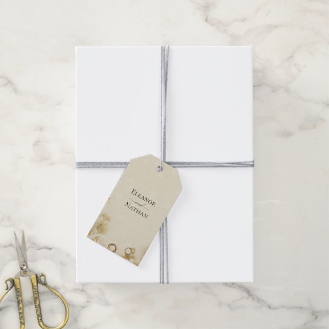 Hochzeit von Floral Beige Frühjahr Geschenkanhänger (Mit Garn)