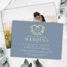 Hochzeit von Foto aus grauem und goldenem  Folieneinladung