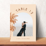 Hochzeit von Foto Boho Tropical Palm Tree Tischnummer<br><div class="desc">Diese stilvolle Tischnummer wäre eine großartige Ergänzung zu Ihrer Hochzeitsfeier. Fügen Sie einfach Ihre eigenen Daten hinzu,  indem Sie auf die Option "Personalisieren" klicken.</div>